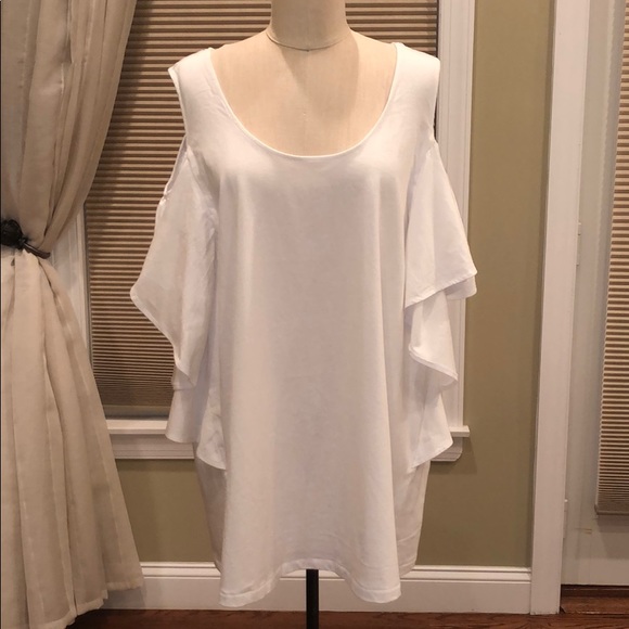 Nwot Roaman’s Cold Shoulder Ruffle Tee - Picture 2 of 6